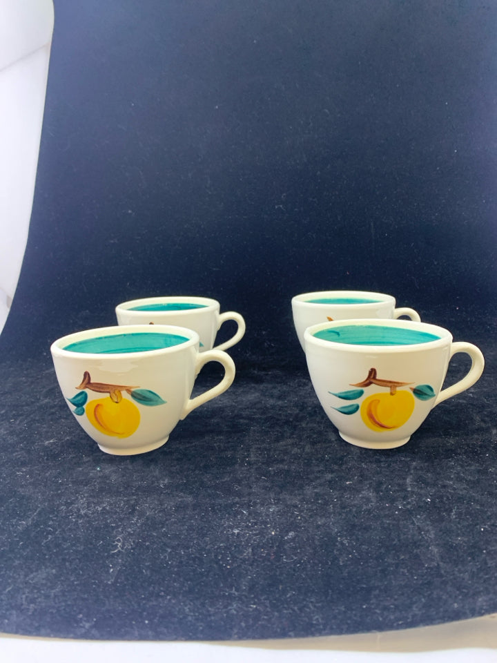 4 VTG PAINTED LEMON MUGS.