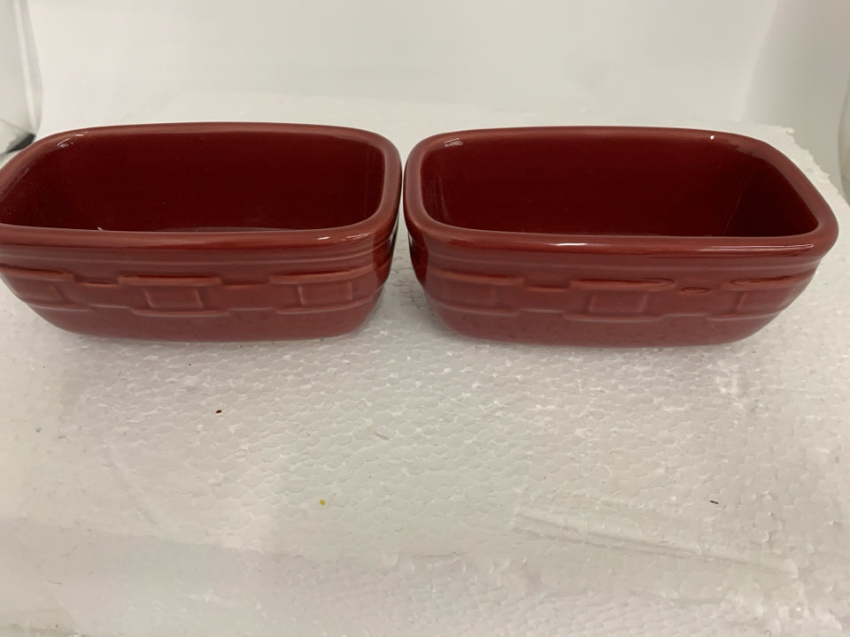 2 MAROON WOVEN TRADITIONS RECTANGLE BOWLS- PAPRIKA RED.