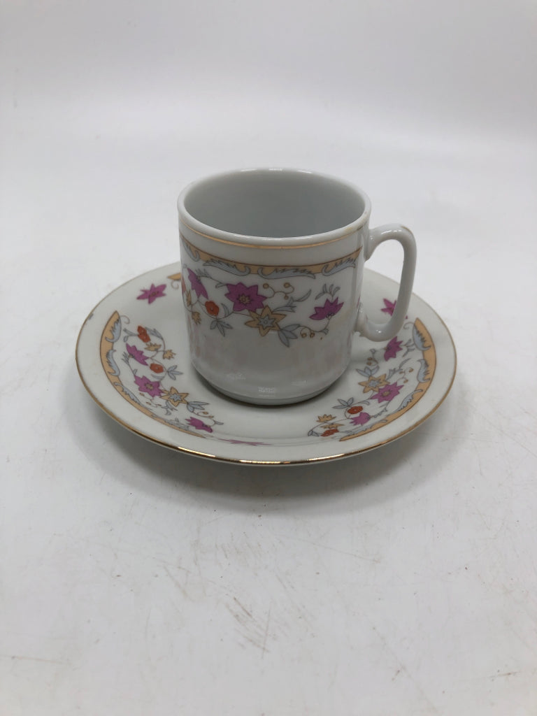 12PC PINK FLORAL MINI CUP/SAUCER SET.