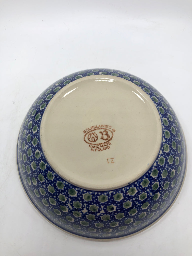 BLUE/GREEN POLISH POTTERY SERVING BOWL.