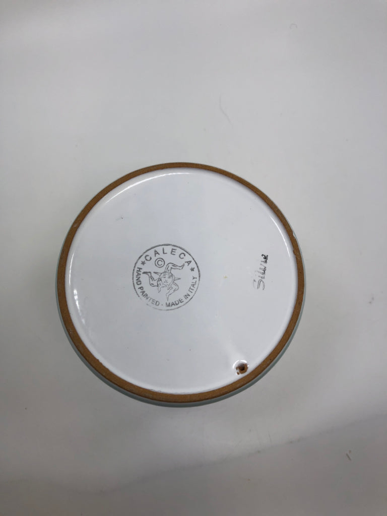 CALECA YELLOW POTTERY UTENSIL CROCK.
