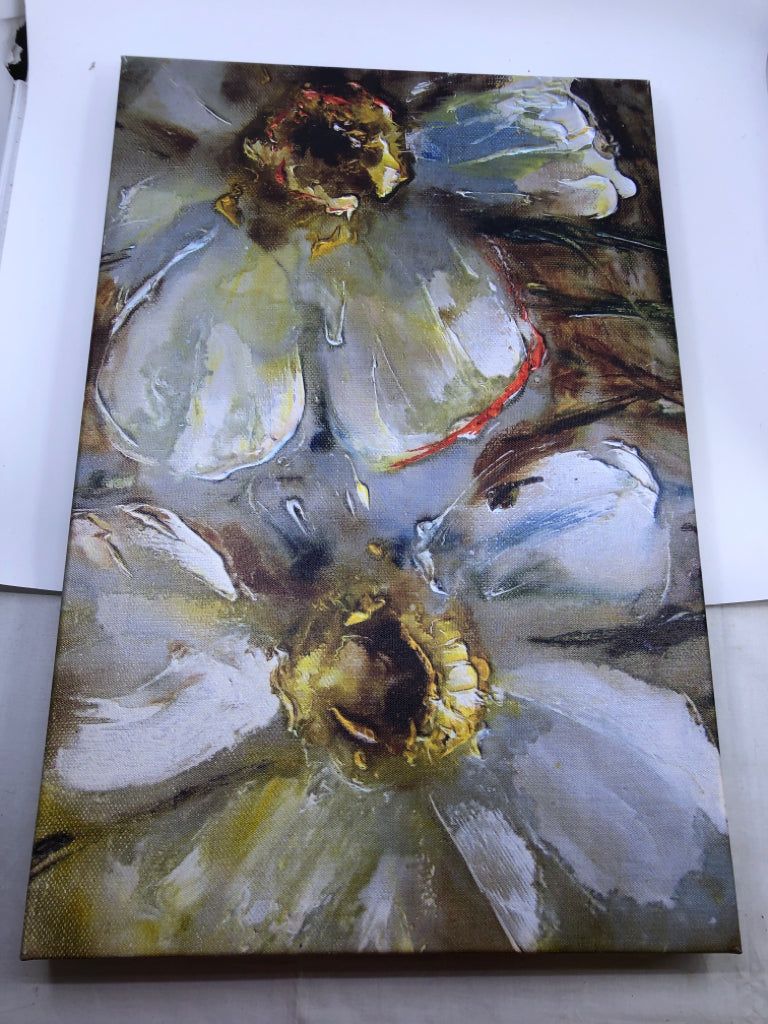 WHITE AND BROWN PAINTED FLOWERS CANVAS.