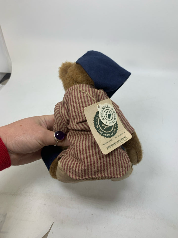 SITTING BOYDS BEAR W/ STRIPED PAJAMAS.