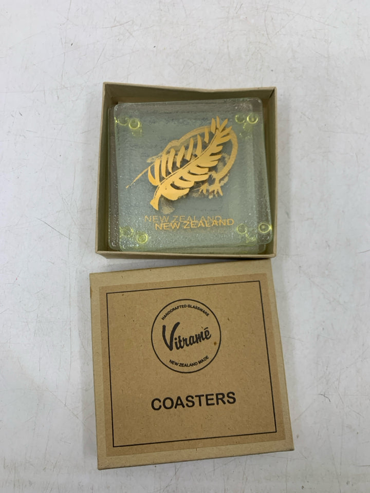 NIP 4 GLASS NEW ZEALAND SQUARE COASTERS.