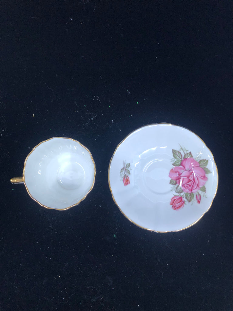 VTG ROYAL LONDON PINK ROSE CUP AND SAUCER.