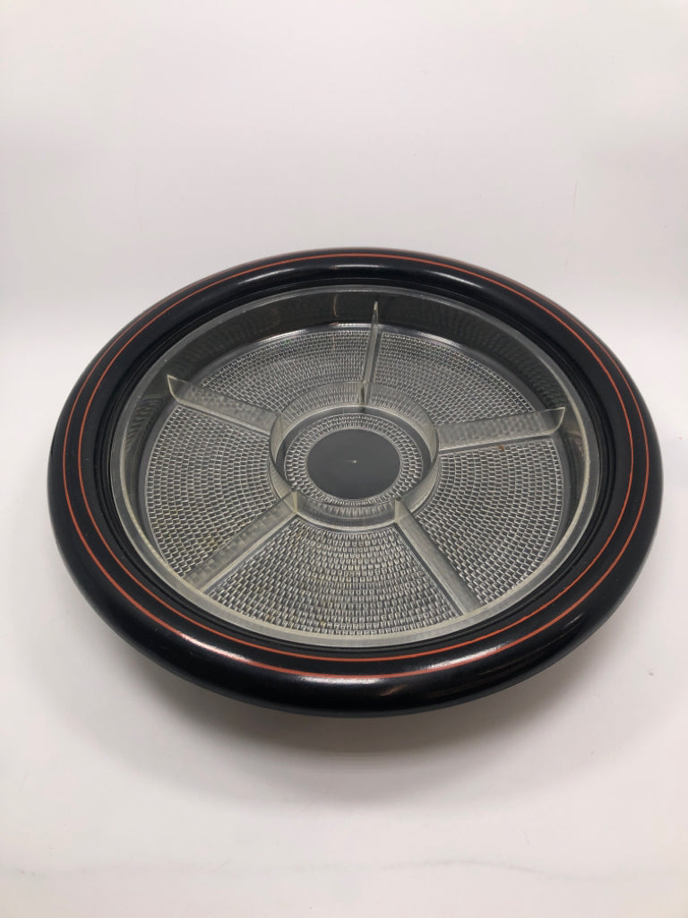 VTG COVERED LAZY SUSAN W/PAINTED PATTERNS.