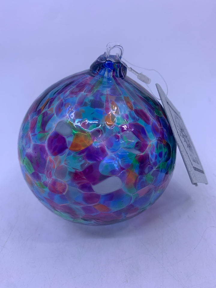 BLUE AND PINK HAND BLOWN WITCHES BALL SUNCATCHER.