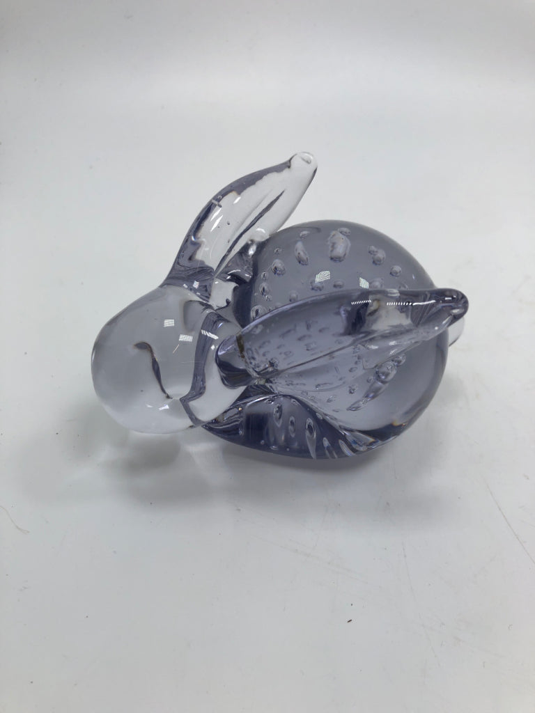 PURPLE TINTED GLASS BUNNY PAPERWEIGHT.