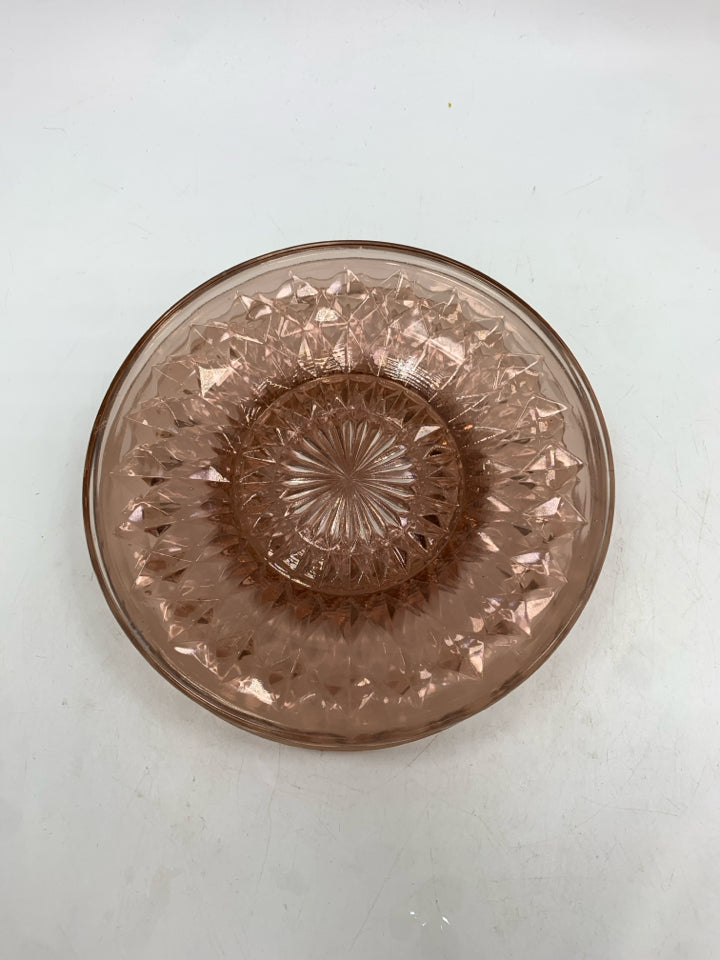 6PC PINK DEPRESSION GLASS BREAD PLATES.