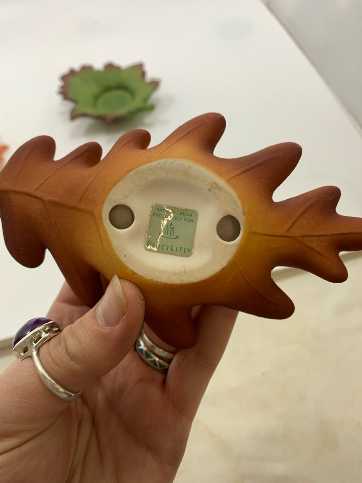 3 FALL LEAF TEA LIGHT CANDLE HOLDERS.