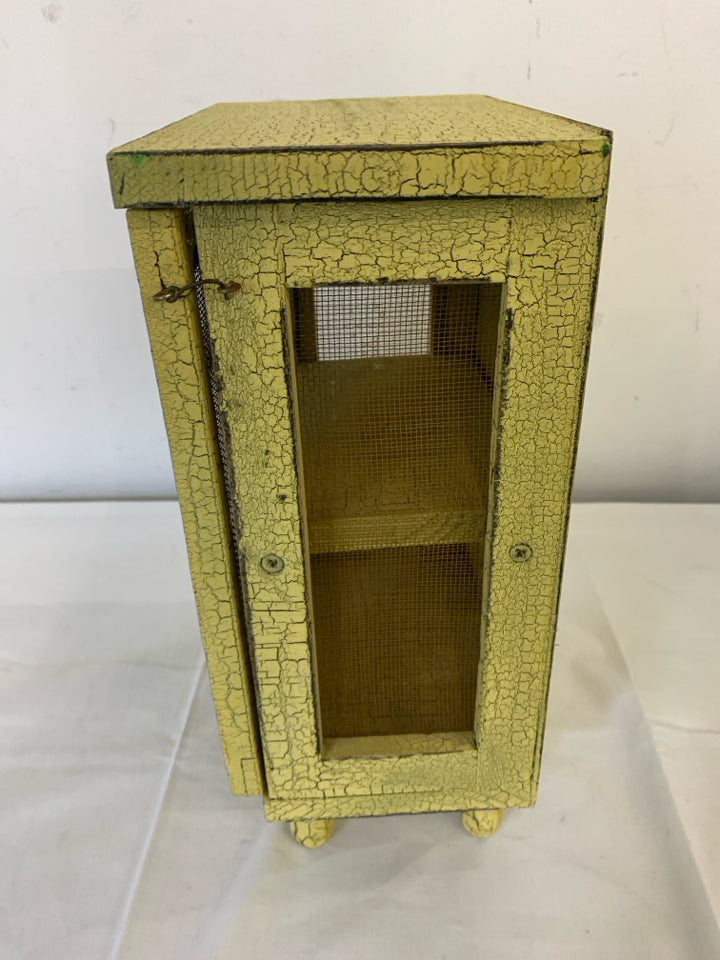 SMALL YELLOW CRACKLE DESIGN 2 TIER CABINET.