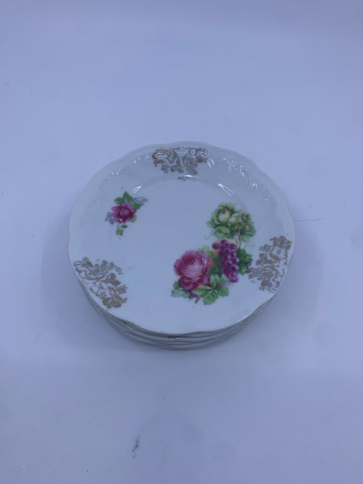 6 VTG PINK FLORAL SNACK PLATES.