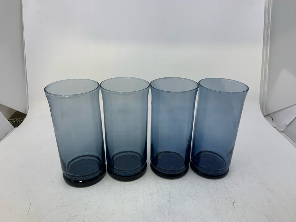4 DARK BLUE WATER GLASSES.