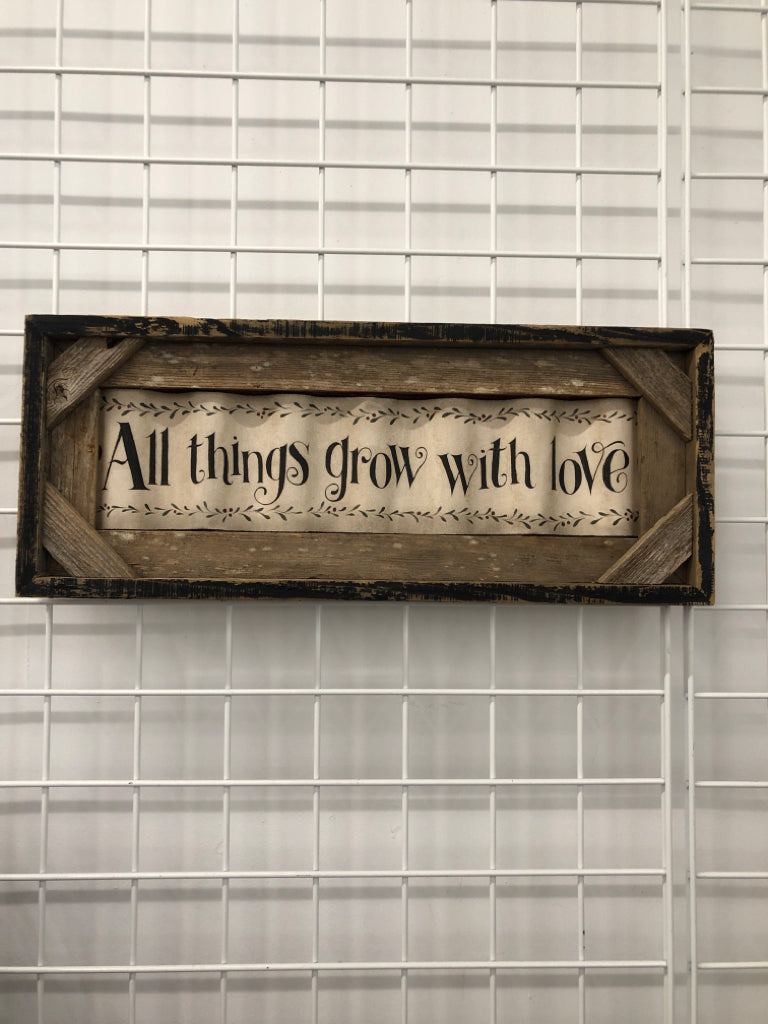 ALL THINGS GROW WITH LOVE WAVY WOOD SIGN.
