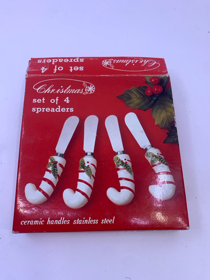 NIB 4 SPREADERS CERAMIC HANDLE STAINLESS STEEL.