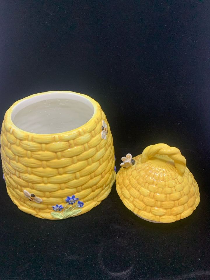 CERAMIC HONEYCOMB CANISTER W/EMBOSSED BEES.