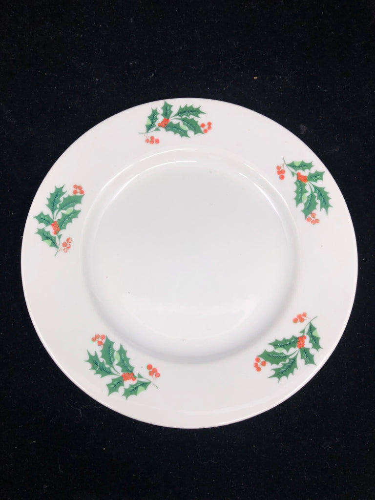 16PC HOLLY & BERRY DISH SET- 4 DINNER PLATES, 4 SAUCERS, 4 CUPS, 4 LUNCH PLATES.