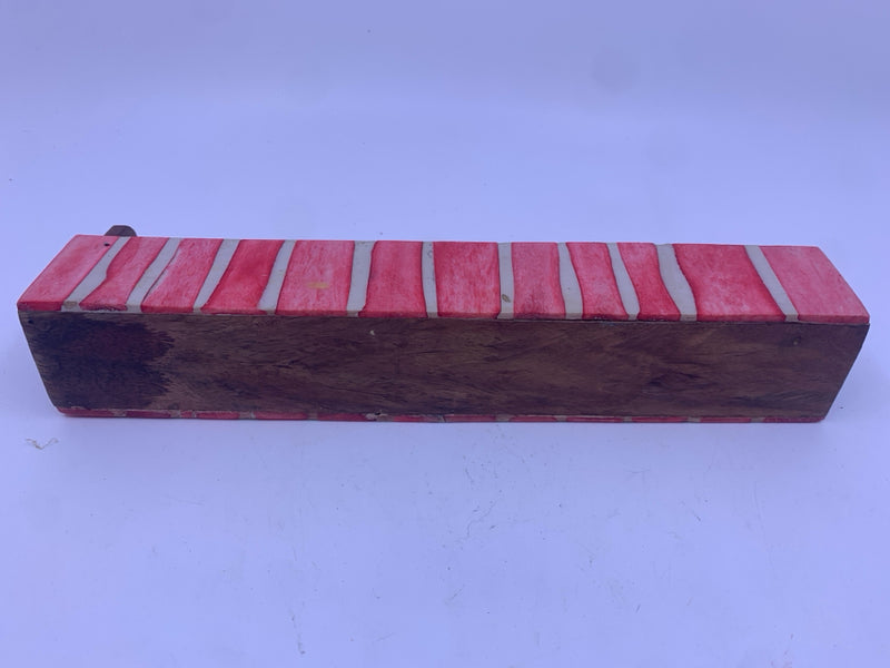 WOOD AND RED INCENSE STORAGE AND BURNER.