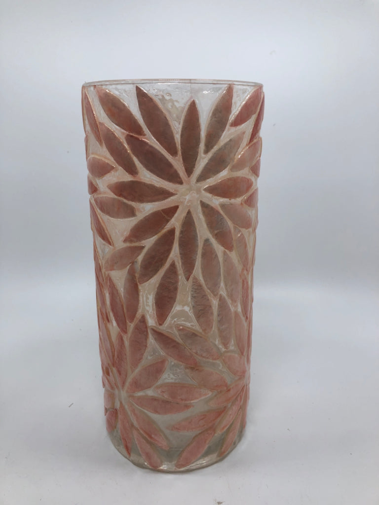 PINK FLOWER ART-DECO GLASS VASE.