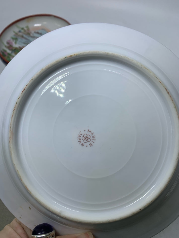 2PC BERRY BOWL W/ CATCH PLATE ASIAN STYLE VILLAGE W/ MOUNTAIN SCENE.
