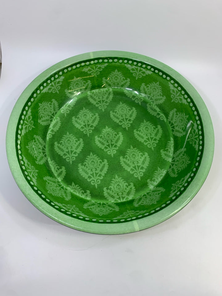 GREEN W/FLORAL MELAMINE SALAD BOWL.