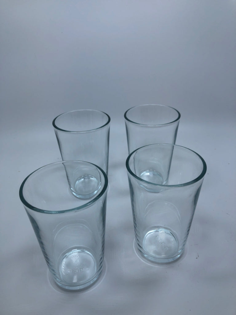 4 IKEA CLEAR GLASS TUMBLERS.