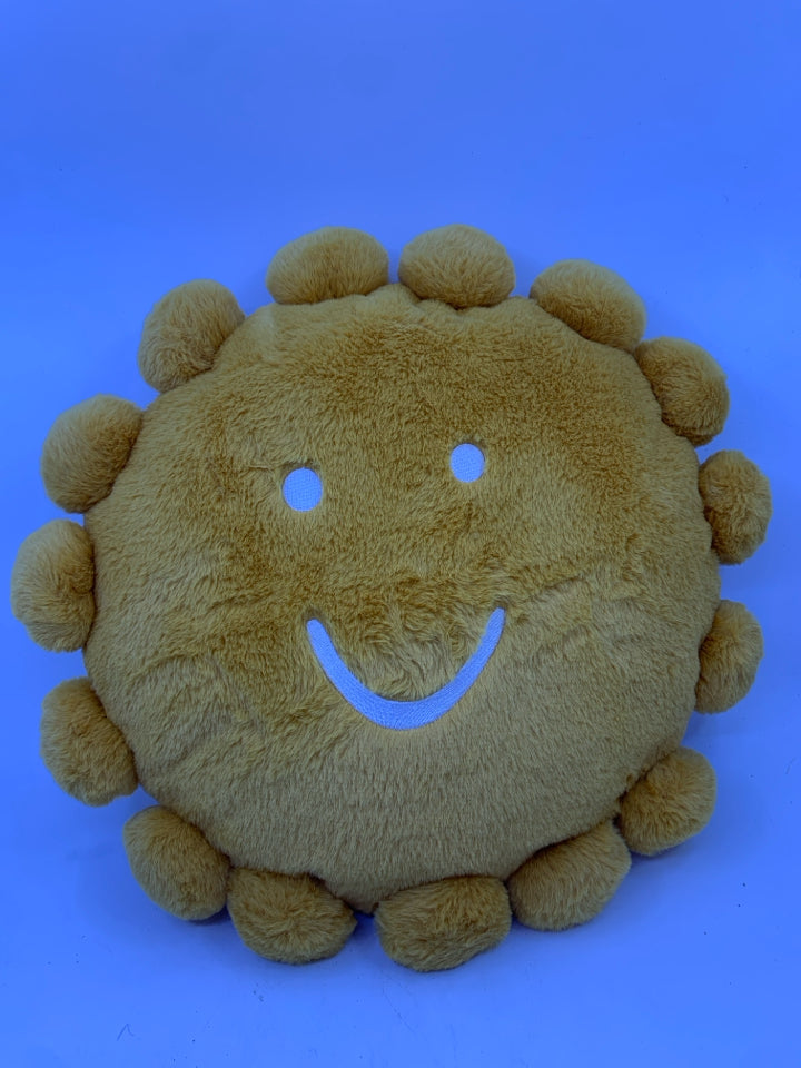 YELLOW FUZZY HAPPY SUN PILLOW.