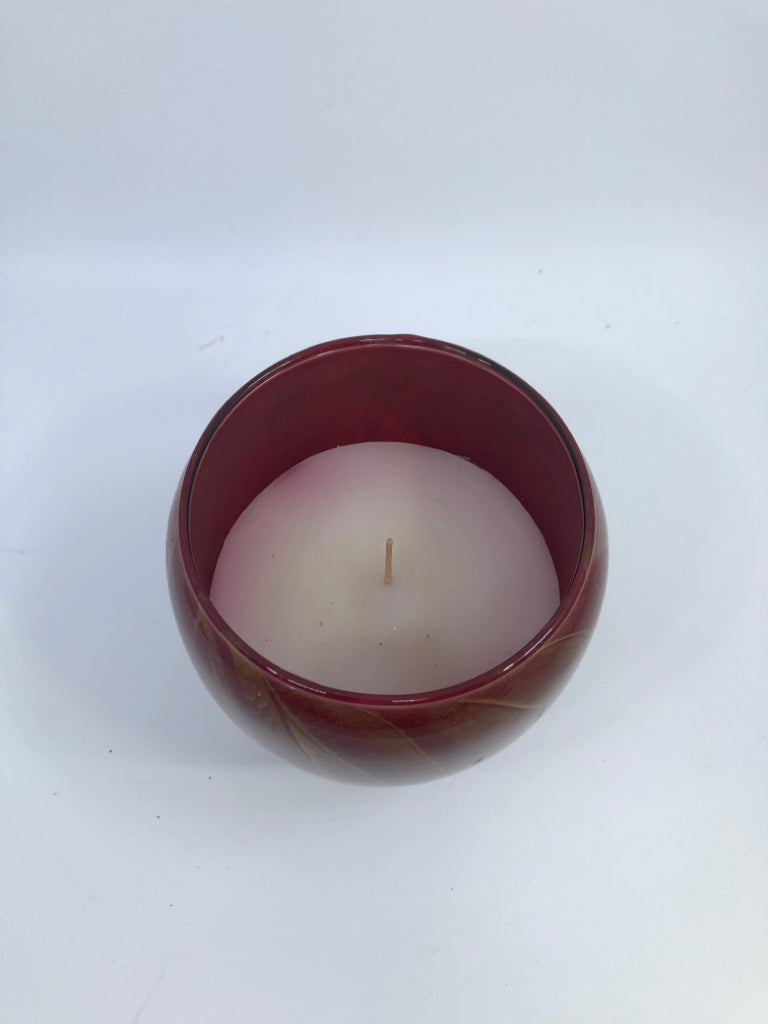 RED & GOLD GLASS CANDLE.