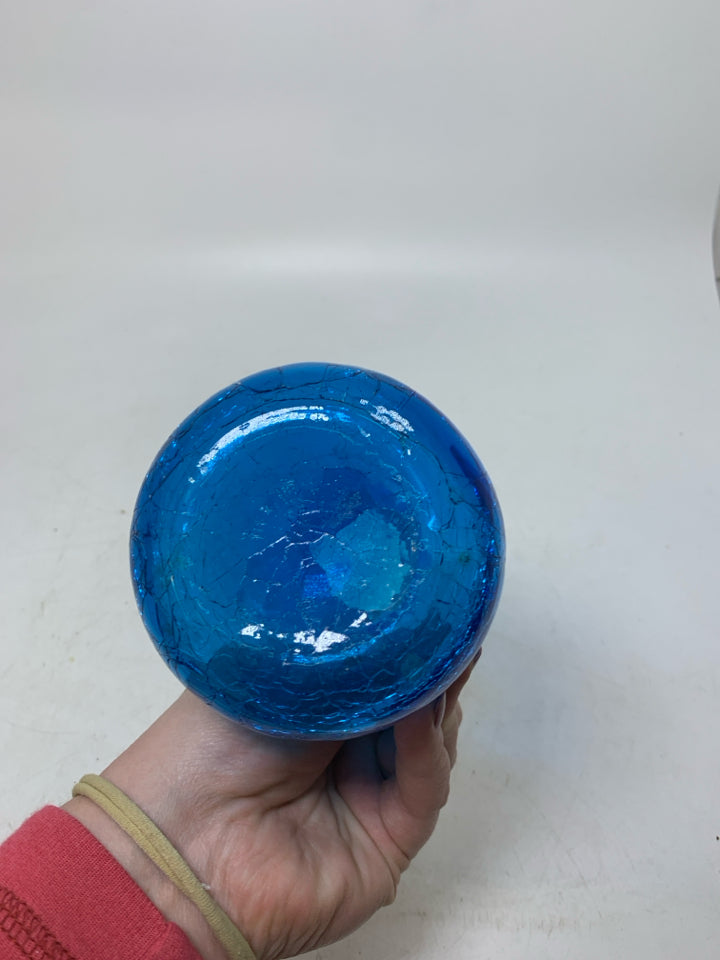 BLUE CRACKLE GLASS PITCHER.