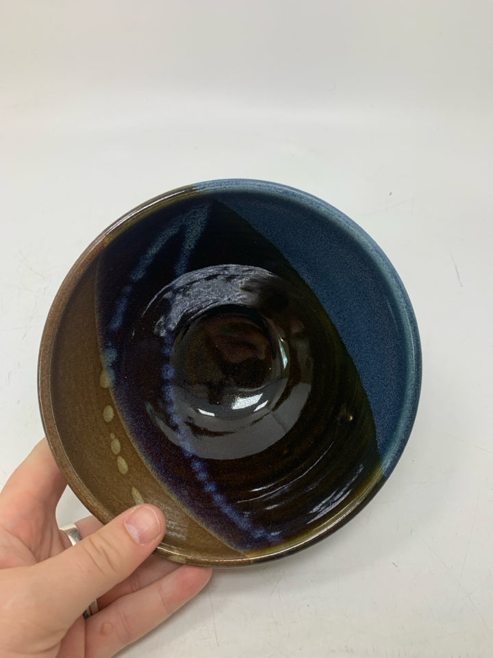 DIRTY BIRD POTTERY COLOR BLOCK BLUE/BROWN BOWL.