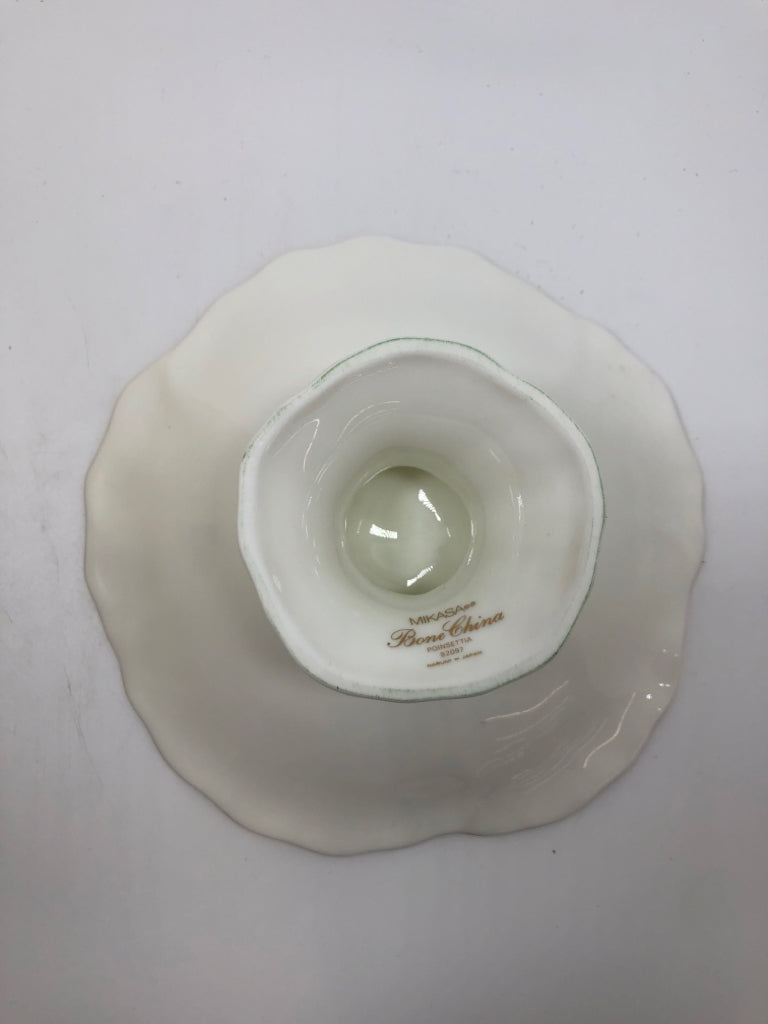 MIKASA POINSETTIA PEDESTAL CANDY DISH IN BOX.