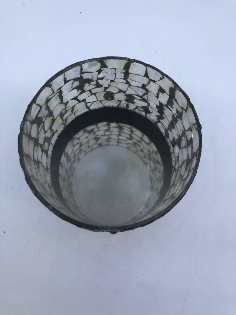 SILVER MOSAIC CANDLE LANTERN.