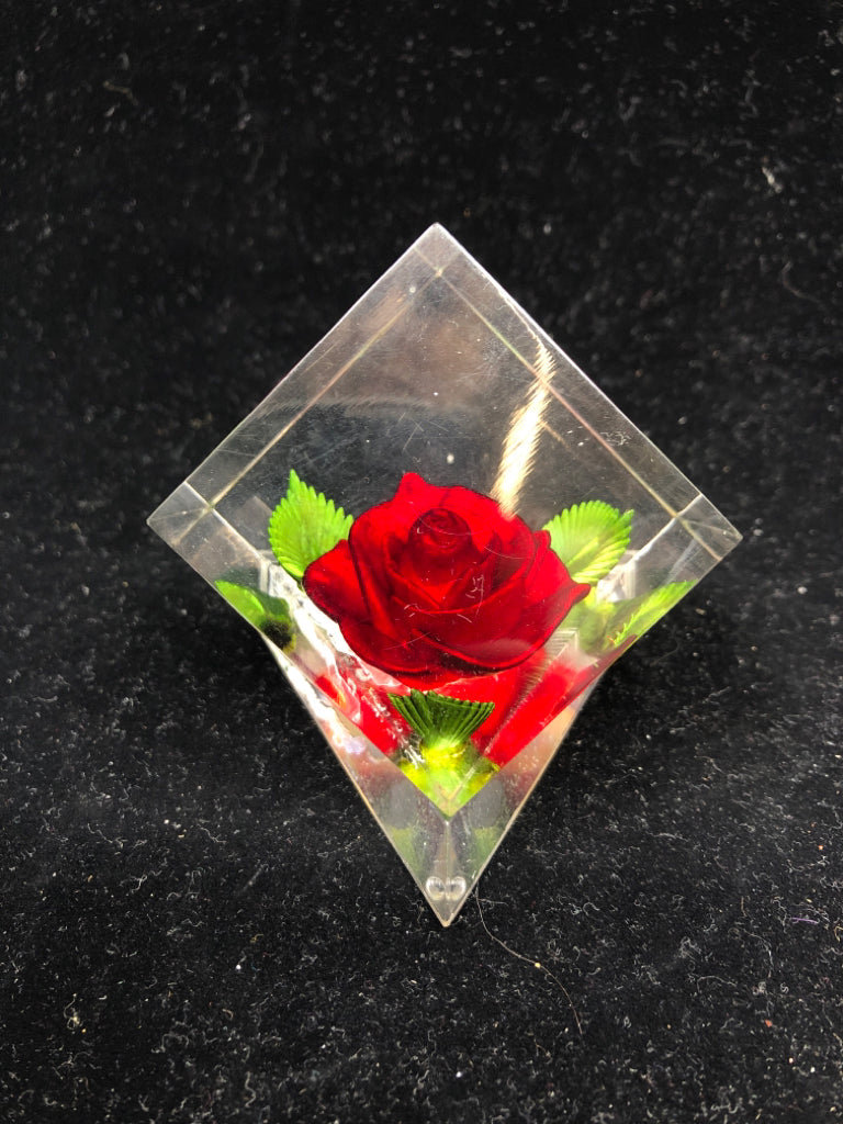 RED ROSE IN PLASTIC CUBE.