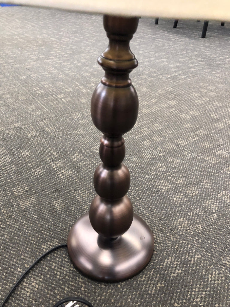 BRONZE-FINISHED STACKED LAMP W/BARREL SHADE.