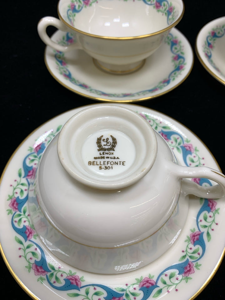 8PC FLORAL TEACUPS & SAUCER SERVICE FOR 4.