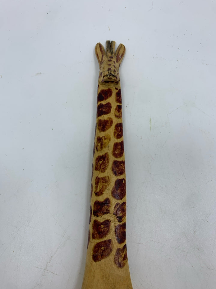GIRAFFE HANDLE CARVED WOOD SALAD FORK.