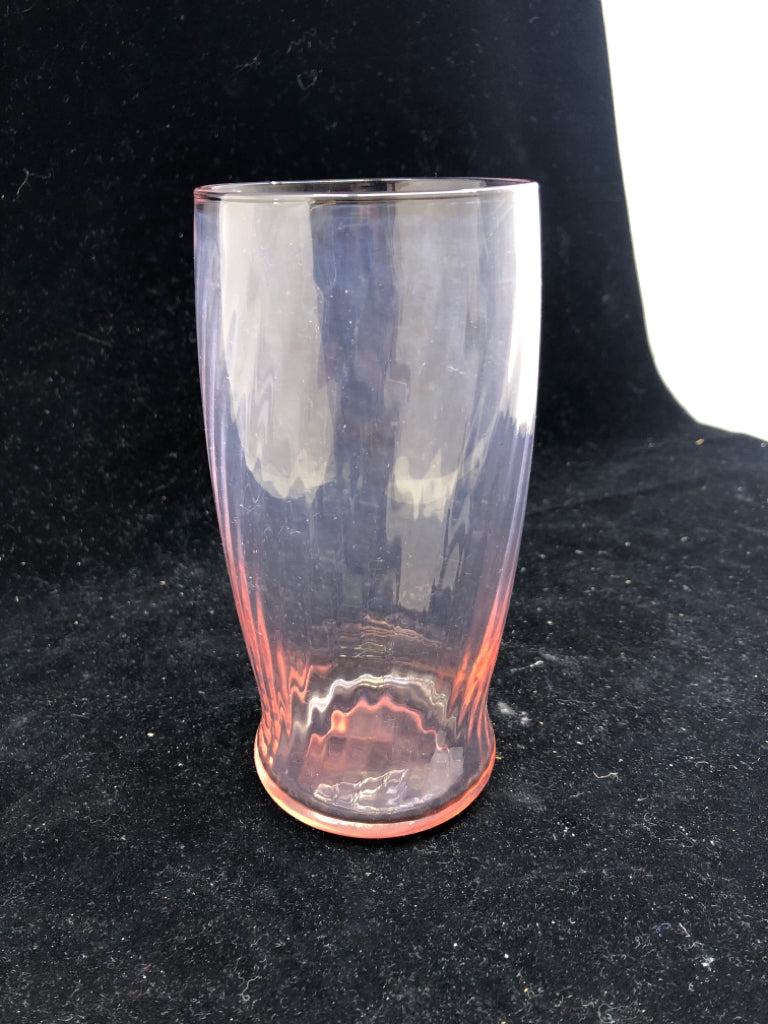 4 PINK SWIRLED GLASS WATER GLASSES.