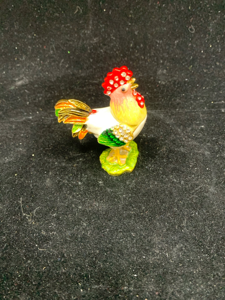 JEWELED ROOSTER TRINKET BOX.