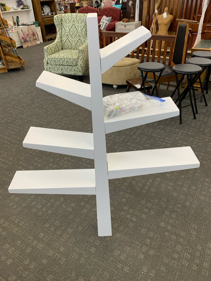 WHITE WOODEN SPRUCE TREE BOOKSHELF WALL MOUNT W/HARDWARE.