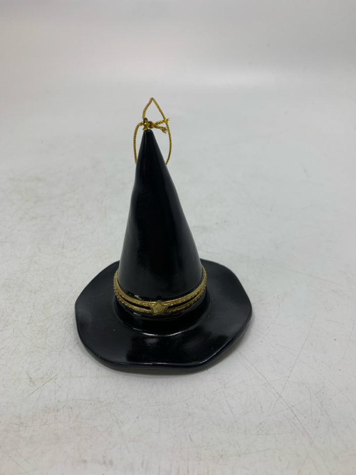 BLACK WITCH HAT CERAMIC TRINKET BOX ORNAMENT.