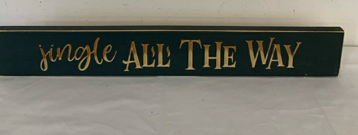 CARVED "JINGLE ALL THE WAY" DARK GREEN WALL ART.