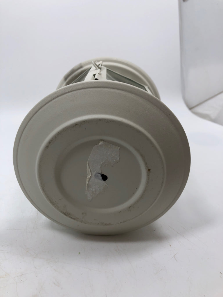 WHITE CANDLE LANTERN W/STAR-CUT OUTS.