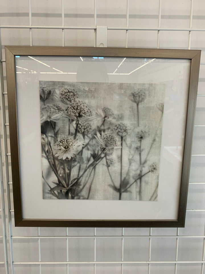 DANDELION PRINT IN GREY FRAME.