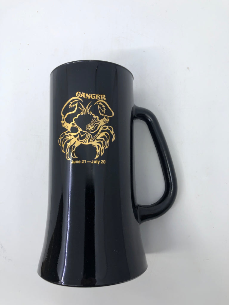 VTG TALL BLACK CANCER HOROSCOPE SIGN MUG.