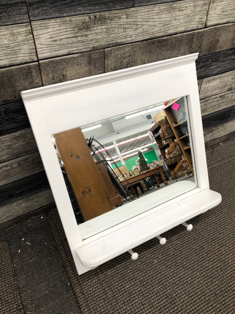 WALL MIRROR W/HOOKS.
