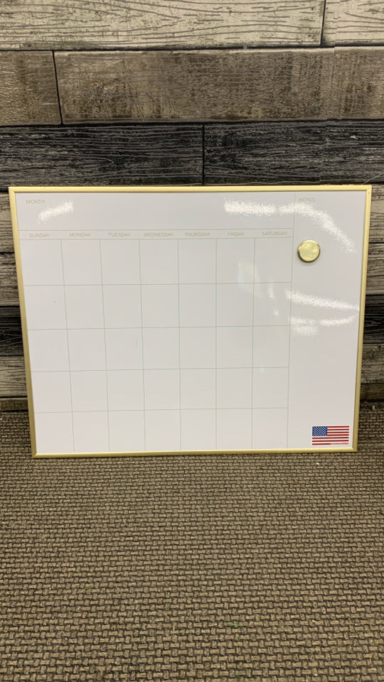 WHITE-BOARD CALENDAR W/GOLD BORDER.