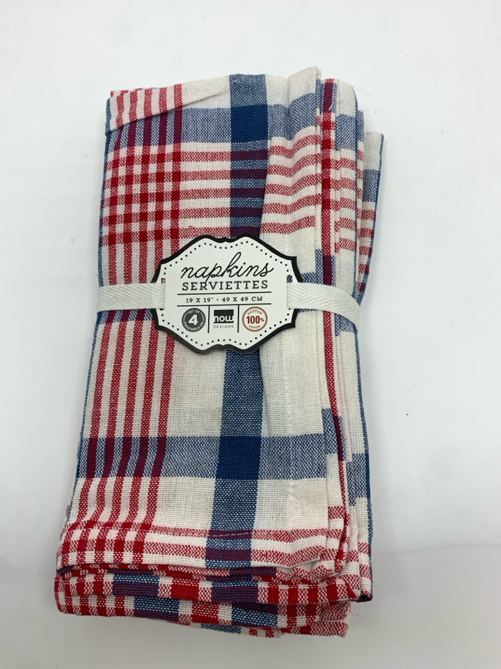 NIP RED, WHITE & BLUE PLAID NAPKINS.