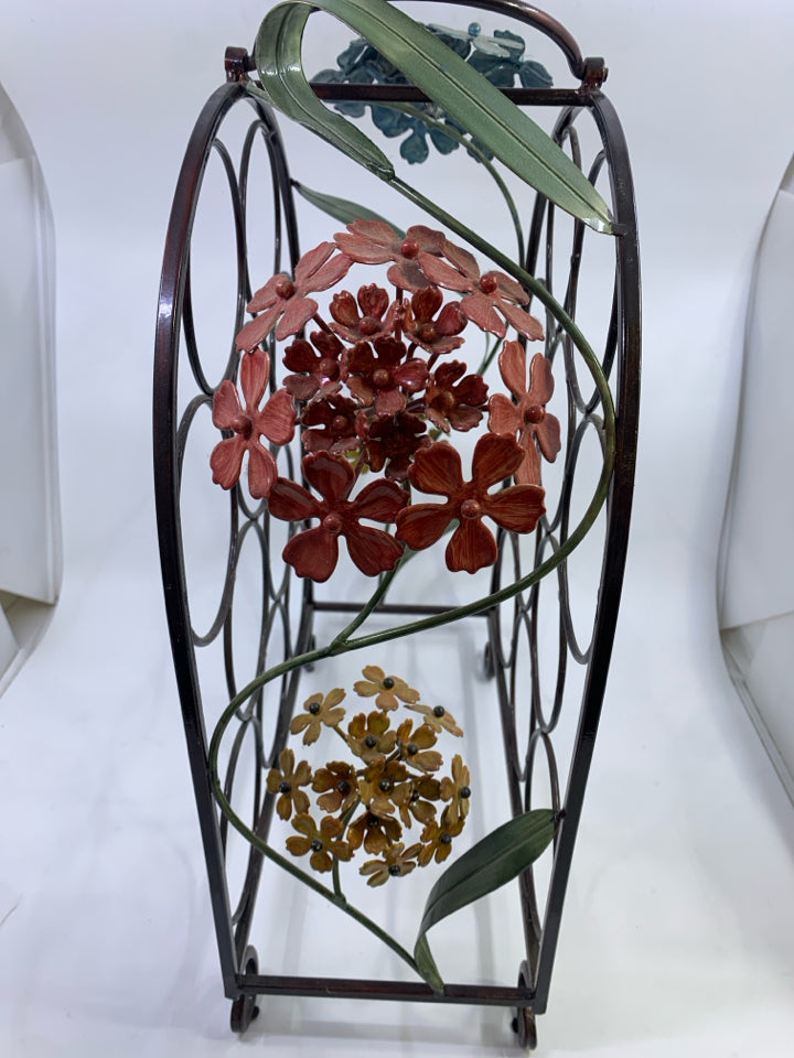 METAL WINE RACK W/FLOWERS.