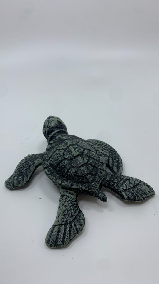 GREEN METAL TURTLE RING DISH W/LID.