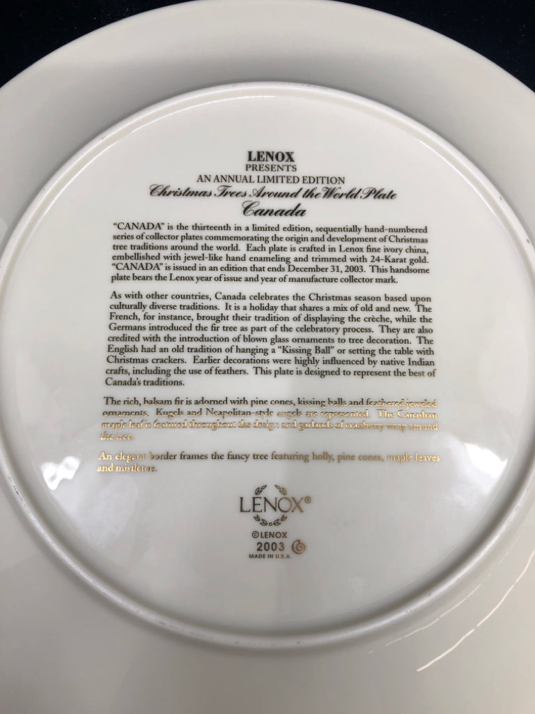 2003 LENOX PRESENTS CHRISTMAS TREE CANADA PLATE.